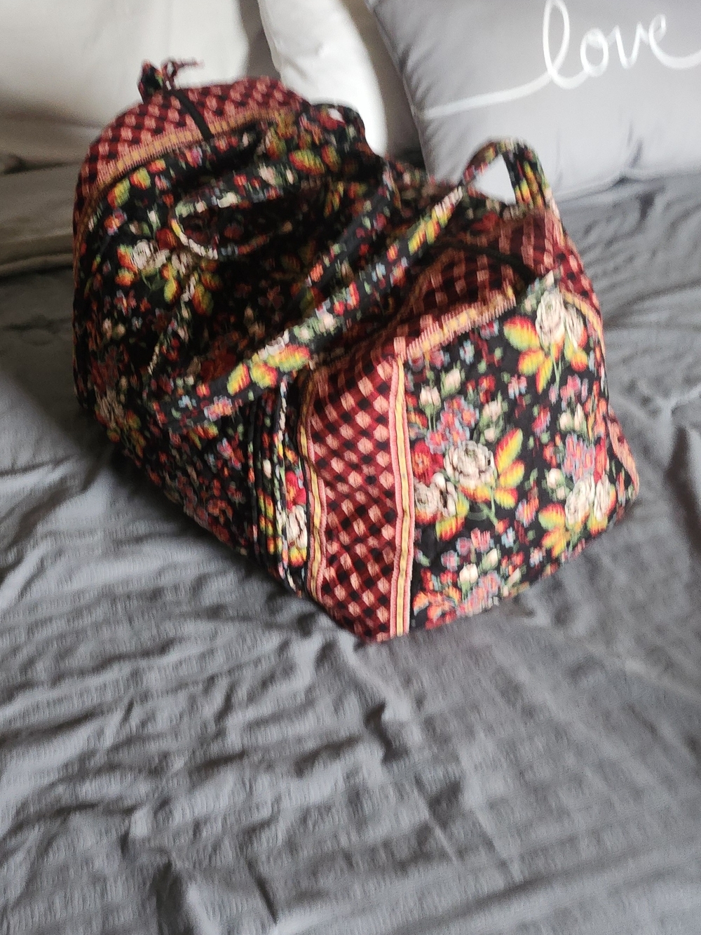 Vera Bradley Quilted Floral Weekender in Black and Red - Picture 2 of 5